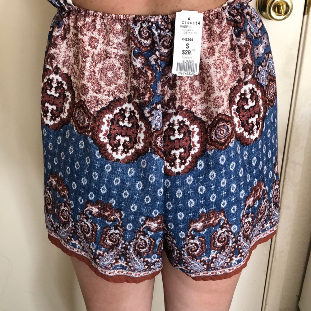 Rust patterned halter tie romper - Picture 2 of 3